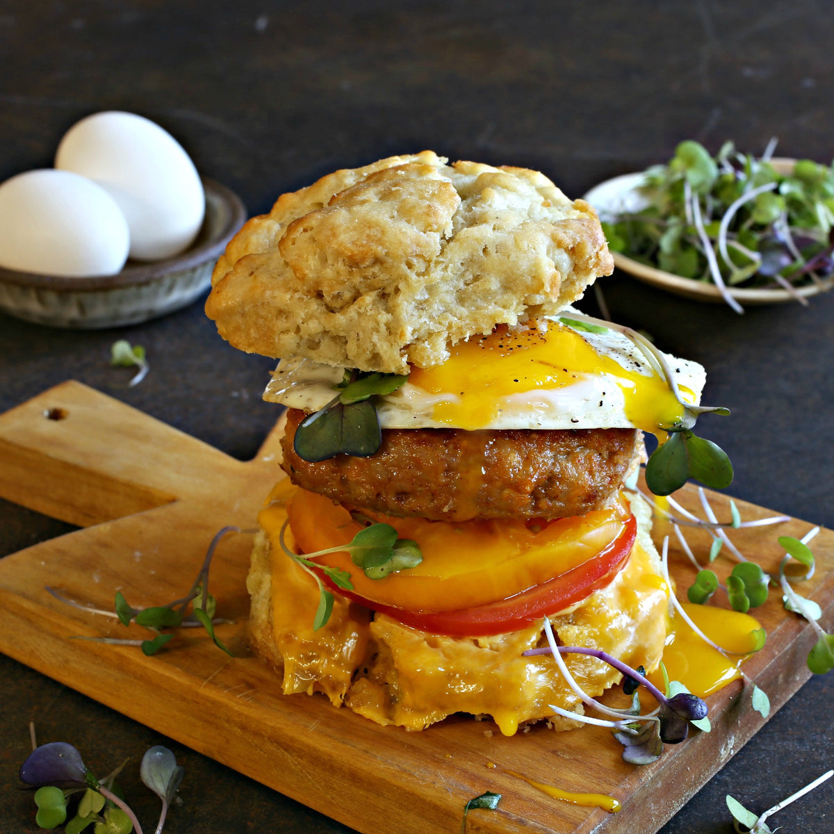 Breakfast Egg, Chicken and Cheese Biscuit Sandwich – Longhini Sausage Co
