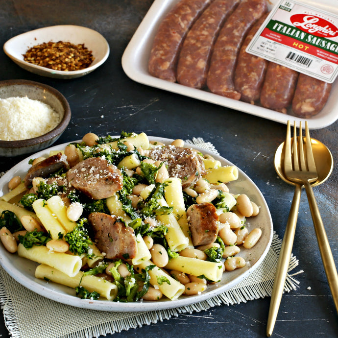 Broccoli Rabe With Sausage And Beans Over Pasta