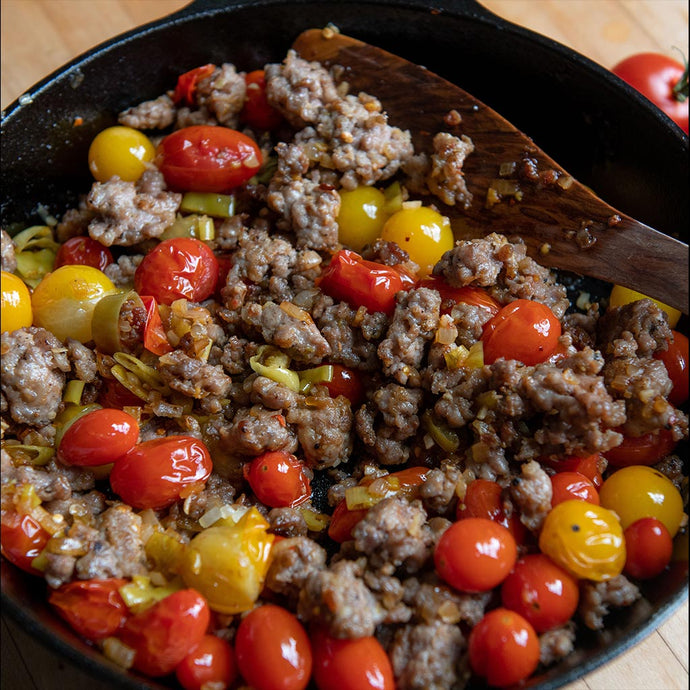 Skillet Sausage and Cherry Tomatoes